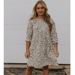 Rylee + Cru Womens Dress Size XS Floral Cotton Smocked Cottagecore Neutral